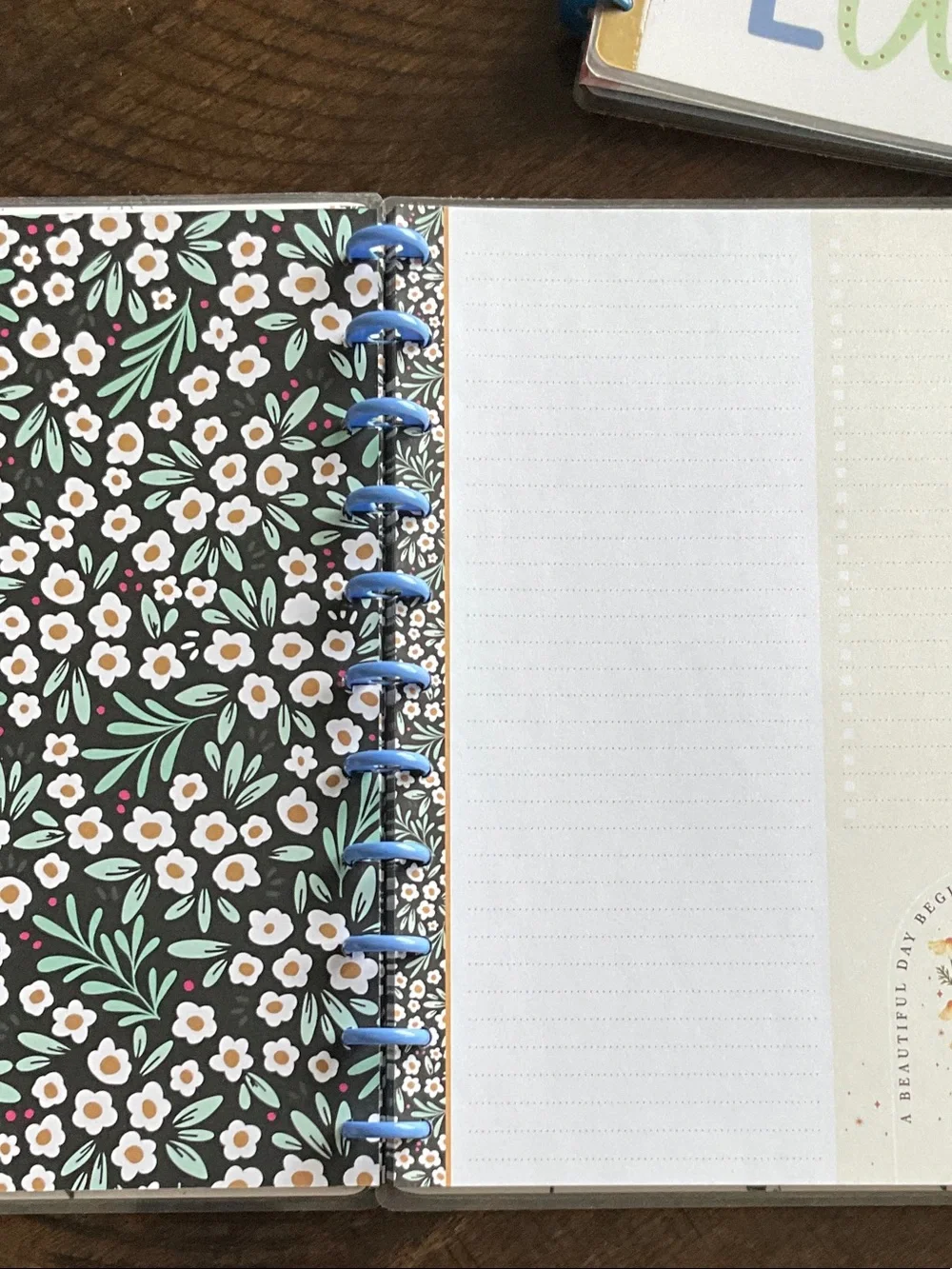 The Happy Planner Black Floral Notebook with Blue Discs, Travel Notebook.